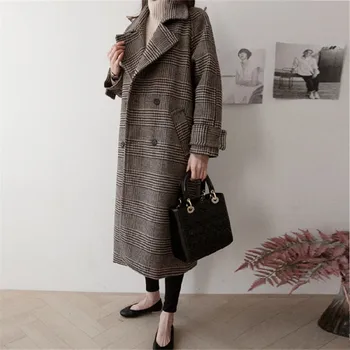 Prabangus Storas Pledas Elegantiškas, Vilnoniai Paltai Streetwear Šiltas Švarkelis Naujas Moterų Tranšėjos Mados Ilgai Moterų Plius Dydis Paltas