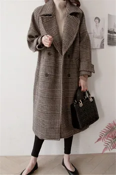 Prabangus Storas Pledas Elegantiškas, Vilnoniai Paltai Streetwear Šiltas Švarkelis Naujas Moterų Tranšėjos Mados Ilgai Moterų Plius Dydis Paltas