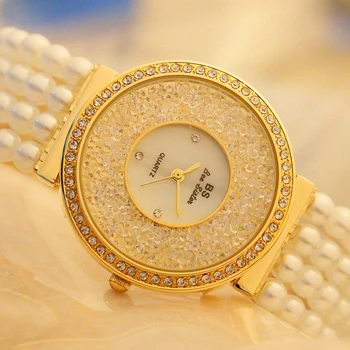 Prabangūs Deimantų Žiūrėti Moterų Laikrodžiai Prabangos Prekės 18K Aukso Laikrodžių Mados Lady Kristalų Žiūrėti Moterų Pearl Kvarciniai Laikrodžiai 2019