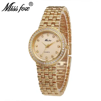 Praleisti Fox Garsaus Prekės ženklo Diamond Vandens Kvarco Moterų Laikrodžiai Mados 18k Aukso Ponios Apyrankę Žiūrėti Relogio Feminino Reloj Mujer