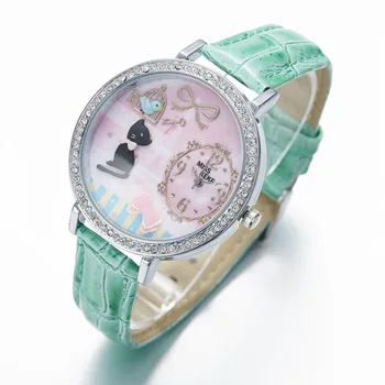 PRALEISTI KEKE 3D molio mielas mini pasaulio auksaspalvis retriveris kalnų krištolas laikrodžiai Relogio Feminino Ponios Moterų oda Laikrodžius 1059