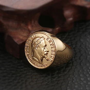 Prancūzijos Monetos Žiedas, Nerūdijančio Plieno, Napoleonas III Empereur Monetų, Žiedą, Vyrams Prancūzija Papuošalai, Aukso Punk Frankų Skulptūrų Formos Dydis-7-15
