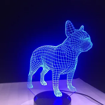 Prancūzų Buldogas 3D LED Naktį Lempa 7 Spalvų USB/3AA Baterijos Dekoro Lempa, Stalas Stalas Žibintai Gimtadienio Dovana Vaikams Draugais