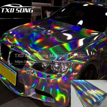 Premium Silver Lazerio car wrap kino holografinis Vaivorykštė Lipdukas Automobilio stiliaus filmas black silver chrome 