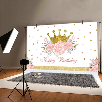 Princess Crown Foto Fonas Mergaičių Naujagimių Laimingas Gimtadienio Baby Shower Gėlių Fotografijos Fone Reklama Prop