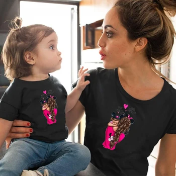 Princesė šeimos derinti drabužius Medvilnės marškinėlius motina dukra derinti drabužius KŪDIKIUI MINI ir MAMA rožinė apranga atrodo t shirts