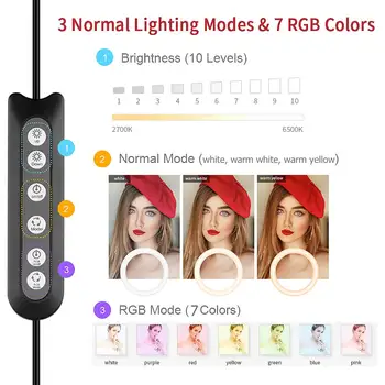 Pritemdomi LED Šviesos Žiedas su Trikoju USB Selfie Šviesos Žiedas Lempos Didelis Fotografijos RGB Ringlight su Stovu TikTok 