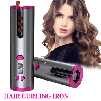 Pro Keramikos automatinė Hair Curler USB Įkrovimo Garbanoti Geležies Curl Bangos LCD Ekranas Keramikos Garbanotas Sukasi Garbanoti Banga Styer