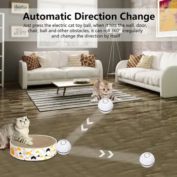Protingas Katinas Interaktyvus Žaislas Kamuolys USB Spalvinga LED Šviesos Savarankiškai Sukasi Kamuolys Su Katžolių Augintinio, Žaisti Nuimamas Bell Plunksnų Žaislas