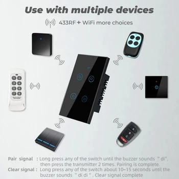 Protingo Namo 1/2/3/4 gauja WiFi 433MHZ Smart Touch Jungiklis Namo Sienos Mygtuką Tuya Smart Gyvenimą programa veikia su Alexa 