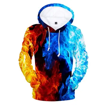 Prowow Geltonos ir mėlynos 3D gaisro rudenį vyriški megztiniai ponios striukės įveikti žiemos gražus gobtuvu vyrams hoodies hip-hop drabužiai