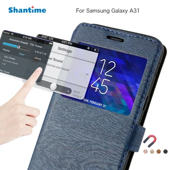 PU Odos, Telefono dėklas, Skirtas Samsung Galaxy A31 Flip Case For Samsung Galaxy A31 Peržiūrėti Langų Knyga Atveju Minkštos TPU Silikoninis Galinio Dangtelio