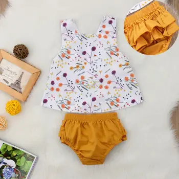 Pudcoco 2019 Naujas Mados 2vnt Bamblys Vaikas Baby Girl Vasaros Drabužių Gėlių Marškinėliai Topai, Šortai Komplektas Komplektai
