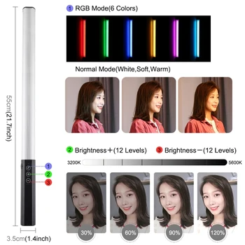 PULUZ RGB Spalvinga Nuotrauka LED Stick Reguliuojamas Spalvos Temperatūra Handheld LED Užpildyti Lemputė su Nuotolinio Valdymo(Juoda)