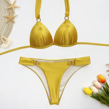 Push-Up Bikinis 2020 Seksualus maudymosi Kostiumėliai Moterims, maudymosi kostiumėlį Moteris Auksinis Diržas Tvarstis Brazilijos Bikini komplektas Biquini Maudymosi Kostiumas