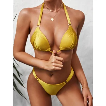 Push-Up Bikinis 2020 Seksualus maudymosi Kostiumėliai Moterims, maudymosi kostiumėlį Moteris Auksinis Diržas Tvarstis Brazilijos Bikini komplektas Biquini Maudymosi Kostiumas