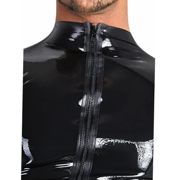 PVC oda Blizga Metalo Marškinėliai Vyrams Mados Šalies Klubas Drabužių Mens juoda Tees Stora Gėjų Seksualus Korsetas, Suspaudimo T-shirt