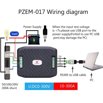 PZEM-017 DC Srovė Skaitiklis, Modbus RS485 Sąsajai Voltmeter Elektros Energijos Wattmeter 0-300V 50A/300A Perstūmimo USB Kabelis