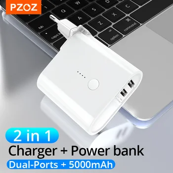 PZOZ 2 in 1 Maitinimo Banko 5000mAh Su USB Prijunkite Įkroviklio Įkrovimo Powerbank Nešiojamų Siena Çkroviklio Telefono Įkroviklį & Baterija viena