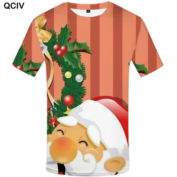 QCIV Santa Claus T-shirt Vyrai Snaigės Shirt Spausdinti Kalėdų Tshirts Atsitiktinis Šalies Marškinėlius Spausdinti Juokingas Anime Drabužiai
