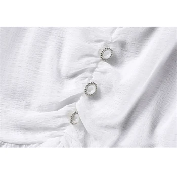 Qeils Moterų Rudenį Balta Elegantiška Vintage Korėjos Reljefiniai Rankovėmis Moteriška Kasdien Streetwear Didelis Juosmens Preppy Stilius Slim Šalis Suknelės