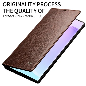 QIALINO Prabangus natūralios Odos Phone Cover for Samsung Galaxy Note 10 Rankų darbo Flip dėklas su Kortelių Lizdai Galaxy Note 10+