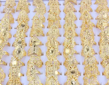 QianBei Didmeninė 20pcs Sumaišykite Vestuvių Aukso Spalvos Žiedų, Sužadėtuvių Žiedų Mados Žiedas Papuošalai Moterims, Didelis Žiedas