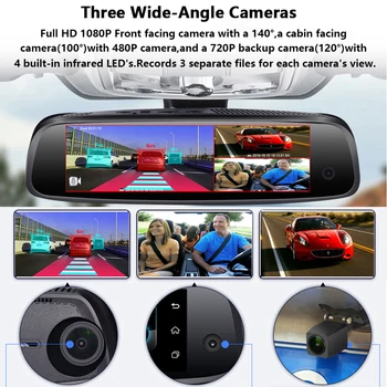 QUIDUX 3 CŠT objektyvas automobilių dvr kamera RAM, 2GB ROM 32GB Android galinio vaizdo Veidrodis ADAS GPS Navigacijos DashCam 1080P WIFI vaizdo įrašymas