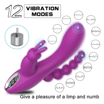 Rabbit Vibratorius G-taško Ir P-taško Analiniai Vibratoriai Triple Kreivė 12 Funkciją Įkrovimo Clit Stimuliatorius Dildo Sekso Žaislai Moterims