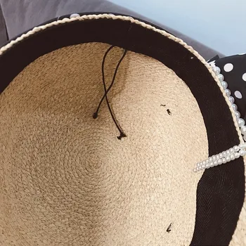 Raffy žolės jojimo skrybėlę polka dot lankas pearl grandinės beisbolo kepuraitę laukinių šiaudų skrybėlę