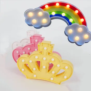 Rainbow Šviesos ir Karūnos Šviesos Animacinių filmų 3D LED Nakties Šviesos Lempos Baterija Maitinamas Šviesos Chrismas Apdailos Vaikams