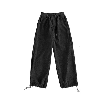 Raišteliu Velvetas Kelnės, vyriškos Mados Retro Atsitiktinis Plataus kojų Kelnės Vyrams Streetwear Prarasti Hip-hop Tiesios Kelnės Mens M-5XL