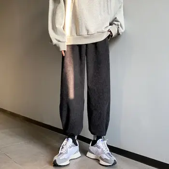 Raišteliu Velvetas Kelnės, vyriškos Mados Retro Atsitiktinis Plataus kojų Kelnės Vyrams Streetwear Prarasti Hip-hop Tiesios Kelnės Mens M-5XL