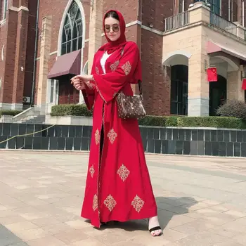 Ramadanas aukso linija, siuvinėjimo kimono musulmonų Abaja Hijab Musulmonų Suknelė moterų big swing Islamo Kaftan Skraiste Musulman Abayas F1408