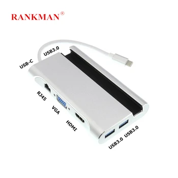Rankman Tipas-C-HDMI 4K RJ45 Gigabit Lan Ethernet VGA, USB 3.0-C Adapter MacBook 