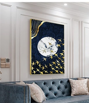 Rankomis dažyti aukso mėlyna meno naftos tapyba ant drobės cuadros abstractos akrilo Sienos menas nuotraukas kambarį home office dekoras