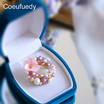 Rankų darbo, Kūrybos Sagės tikras Baroko Gėlavandenių Perlų Sages Moterims Šalis Ametistas Gėlių Segė Fine Jewelry