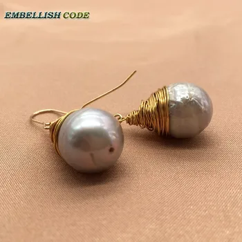 Rankų darbo perlų, Aukso spalvos kabliukais tabaluoti auskarai baroko pilka juoda perlų ugnies kamuolys stiliaus ašarų lašas formos gana elegantiška Panele