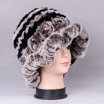 Rankų darbo rusijos Moterų Real Rex Triušio Kailiu Fedoras Skrybėlės Moterų Žiemą Šilti Kailiniai galvos Apdangalai, Kepurės LF4288