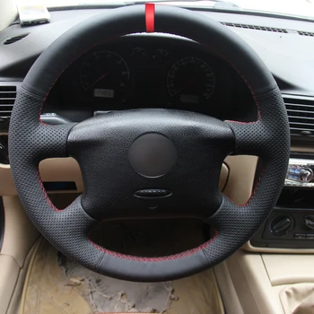 Rankų Siuvimo Automobilio Vairo Padengti Automobilio Stilius Raudona Žymeklį Volkswagen VW Passat B5 1996-2005 Golf 4 1998-2004 Seat Alhambra