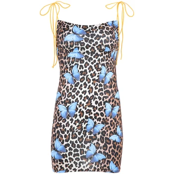 Rapwriter Spageti Dirželis Vasaros Drugelis Spausdinti Leopard Suknelė Moterų 2020 M. Vasarą Ponios Suknelės Elegantiškas Šalis Klubo Mini Suknelė