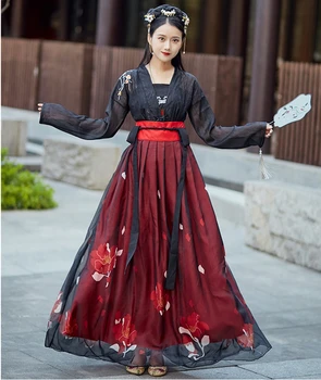 Raudona Hanfu moterų Kinijos hanfu suknelė elegantiškas kasdien studentų juoda hanfu apykaklės Jin Wei kostiumas žiedų widesleeve kinijos sijonas