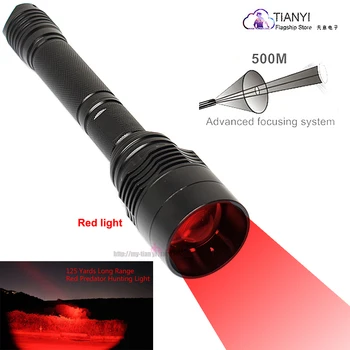 Raudona Taktinis žibintuvėlis gali padidinti medžioklės žibintuvėlis su 18650 baterija, aliuminio, atsparus vandeniui lempos ginklą sėdynės