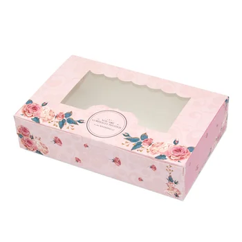 Rausvos spalvos, Popieriniai torto dėžutė su aiškiai langą Slapukus Sausainių cupcake pakavimo popieriaus langelį, kraft popierius, dovanų pakavimo dėžutės 2/4/6 taurė