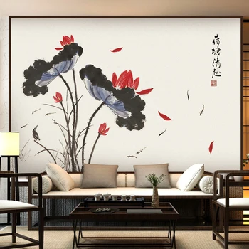 Rašalo lotus didelis siena lipdukas gyvenamasis kambarys su sofa-lova, TV foną, sienų dekoras miegamasis dekoro šiltas lipnios etiketės namų dekoro