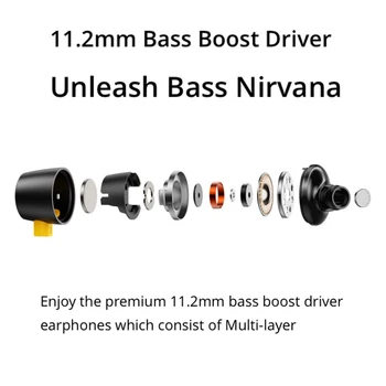 Realme Pumpurai 2 Black 11.2 mm, Bass Boost Vairuotojo Dual Built-in Magnetai 3.5 mm Laidinio Ausinės Sporto, Muzikos, Žaidimų, Jokio Uždelsimo, Ausines