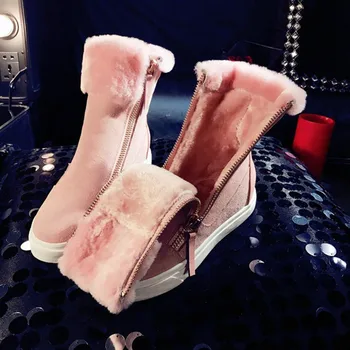 REAVE KATĖ Nauji Žieminiai batai natūralios odos zomšiniai Sniego Batai Šilti kailiniai, suapvalinti tne pusėje užtrauktukas batai Falt kulniukai vaikščiojimo batai