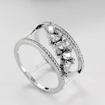 Reguliuojamas kalnų krištolas, Spindintis Deimantas Lašas Kriaušės formos Žiedas Lady Dalyvavimas S925 Sidabro Papuošalai Moterims Kristalų Žiedai