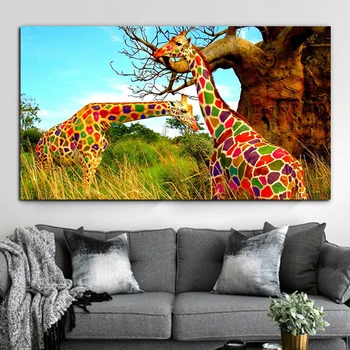RELIABLI MENO Gyvūnų Plakatai, Drobė Paveikslų Spalvinga Žirafa Nuotraukos Sienos Meno Kambarį Šiuolaikinių Namų Puošybai be RĖMELIO