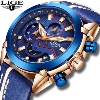Relogio Masculino 2019 Naujas Mados Mėlyna Vyrai Žiūrėti LIGE Viršuje Prabangos Prekės ženklo Laikrodį Atsitiktinis Oda atspari Vandeniui Sporto Kvarcinis Laikrodis